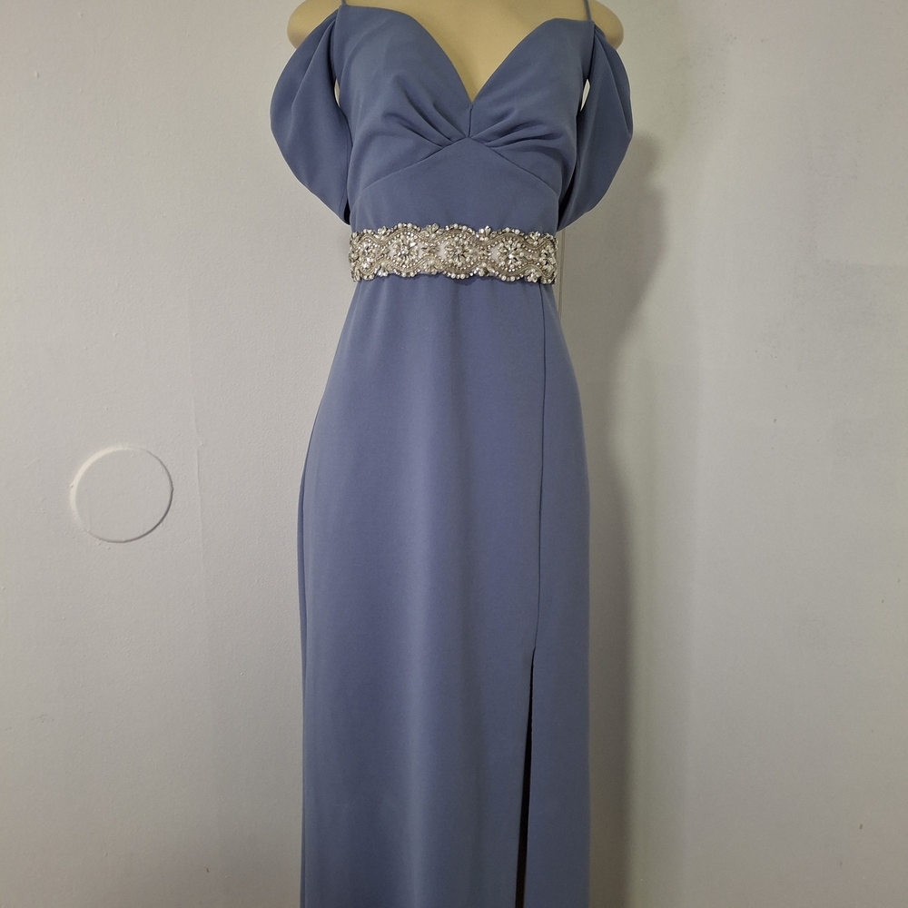 💋Sachin + Babi Periwinkle One-Shoulder Evening Gown with Jeweled Waist💋